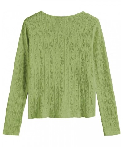 Women's Tie Front Long Sleeve Ribbed Knit Cardigan Crop Top 0093-green $12.30 Sweaters