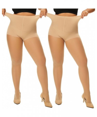 Womens Control Top Plus Size Pantyhose Run Resistant High Waist Silky Sheer Stockings 2pairs-suntan $10.27 Socks