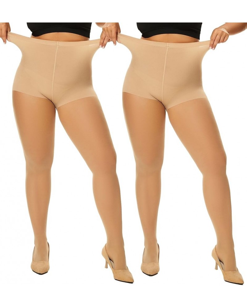 Womens Control Top Plus Size Pantyhose Run Resistant High Waist Silky Sheer Stockings 2pairs-suntan $10.27 Socks