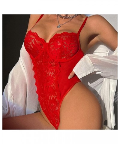 Sexy Lingerie For Women Naughty For Sex/Playplus Size Womens Pure Color Mesh Patchwork Lace Bodysuit Fashion L Red $7.00 Ling...