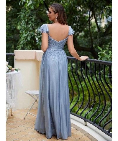 Cap Sleeve Bridesmaid Dresses for Women Long V Neck Ruffled Split Glittery Long Formal Evening Dress with Pocket Red $34.14 D...