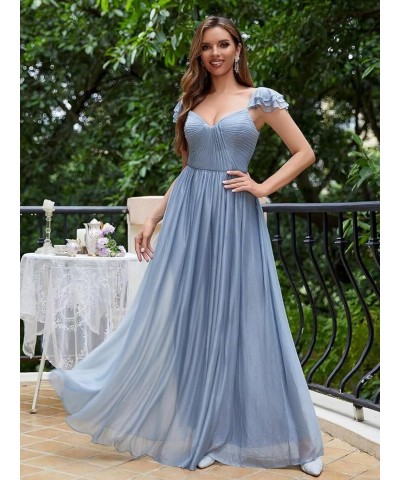 Cap Sleeve Bridesmaid Dresses for Women Long V Neck Ruffled Split Glittery Long Formal Evening Dress with Pocket Red $34.14 D...