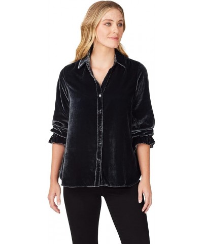 Women's Riven Long Sleeve Plush Velvet Blouse Black $17.64 Blouses