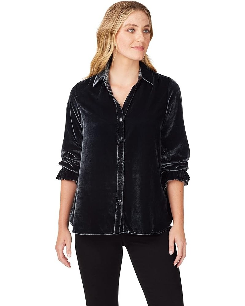 Women's Riven Long Sleeve Plush Velvet Blouse Black $17.64 Blouses