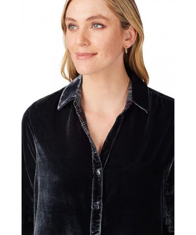 Women's Riven Long Sleeve Plush Velvet Blouse Black $17.64 Blouses