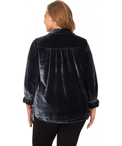 Women's Riven Long Sleeve Plush Velvet Blouse Black $17.64 Blouses