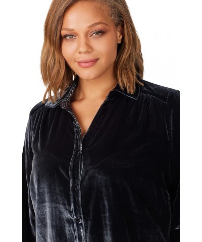 Women's Riven Long Sleeve Plush Velvet Blouse Black $17.64 Blouses