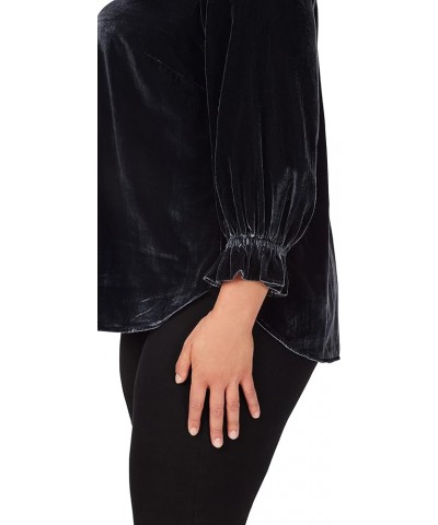 Women's Riven Long Sleeve Plush Velvet Blouse Black $17.64 Blouses