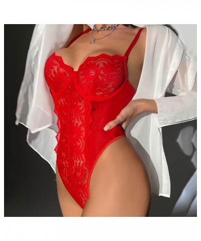 Sexy Lingerie For Women Naughty For Sex/Playplus Size Womens Pure Color Mesh Patchwork Lace Bodysuit Fashion L Red $7.00 Ling...