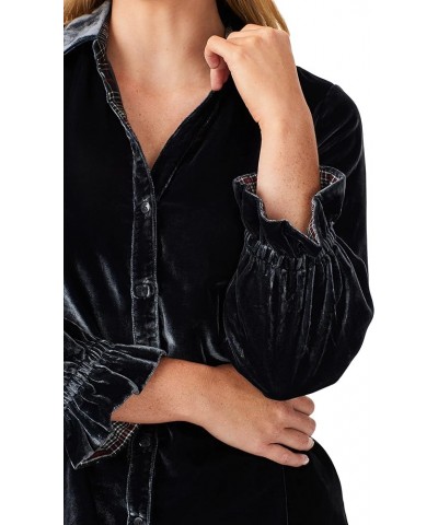 Women's Riven Long Sleeve Plush Velvet Blouse Black $17.64 Blouses