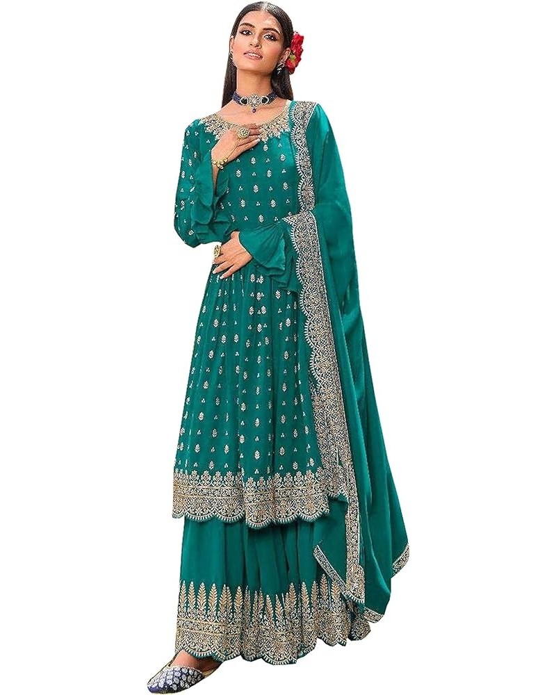 Indian premium look sequence worked ready to wear salwar suit for women with dupatta (2303-O) Turquoise $39.60 Dresses