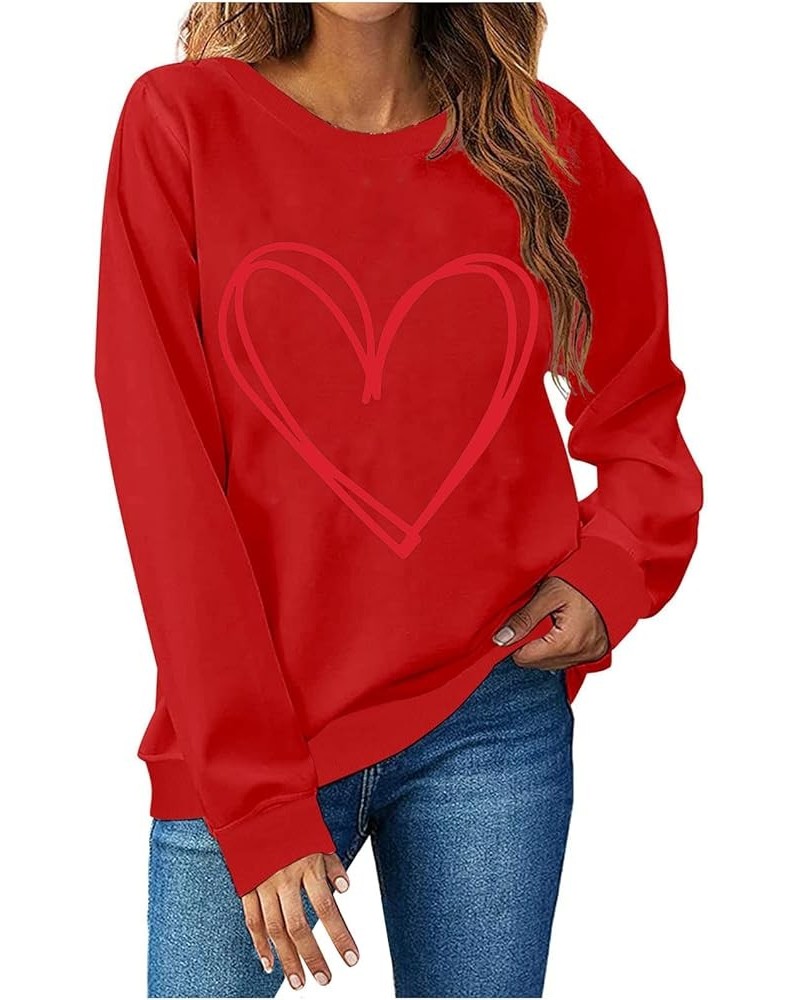 Valentines Day Shirts For Women Fashion Love Heart Graphic Pullover Loose Long Sleeve Casual Sweatshirts G24 Red $7.63 Hoodie...