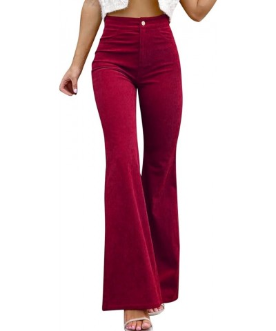 AdoDanep Corduroy Pants Women Bell Bottom Slim Fit 70s Flare Fall Casual Stretch Pants Wide Leg Trousers Yoga Wine $13.43 Pants