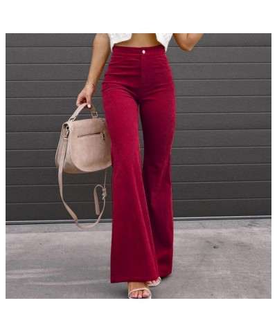 AdoDanep Corduroy Pants Women Bell Bottom Slim Fit 70s Flare Fall Casual Stretch Pants Wide Leg Trousers Yoga Wine $13.43 Pants