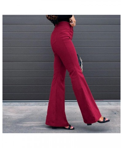 AdoDanep Corduroy Pants Women Bell Bottom Slim Fit 70s Flare Fall Casual Stretch Pants Wide Leg Trousers Yoga Wine $13.43 Pants