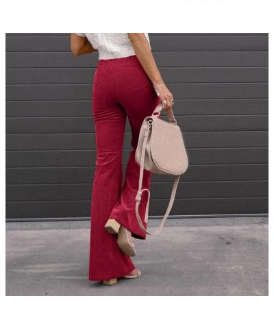 AdoDanep Corduroy Pants Women Bell Bottom Slim Fit 70s Flare Fall Casual Stretch Pants Wide Leg Trousers Yoga Wine $13.43 Pants