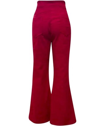 AdoDanep Corduroy Pants Women Bell Bottom Slim Fit 70s Flare Fall Casual Stretch Pants Wide Leg Trousers Yoga Wine $13.43 Pants