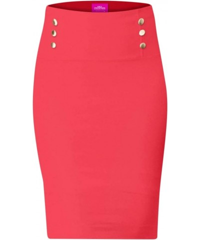 Women's Elegant Button-Detailed Pencil Skirt Coral $12.74 Suits