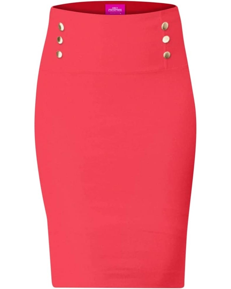 Women's Elegant Button-Detailed Pencil Skirt Coral $12.74 Suits