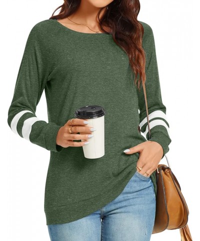 Women's 2023 Fall Tunic Tops Casual Long Sleeve T-Shirts Color Block Loose Sweatshirts Shallow Green $13.51 Tops