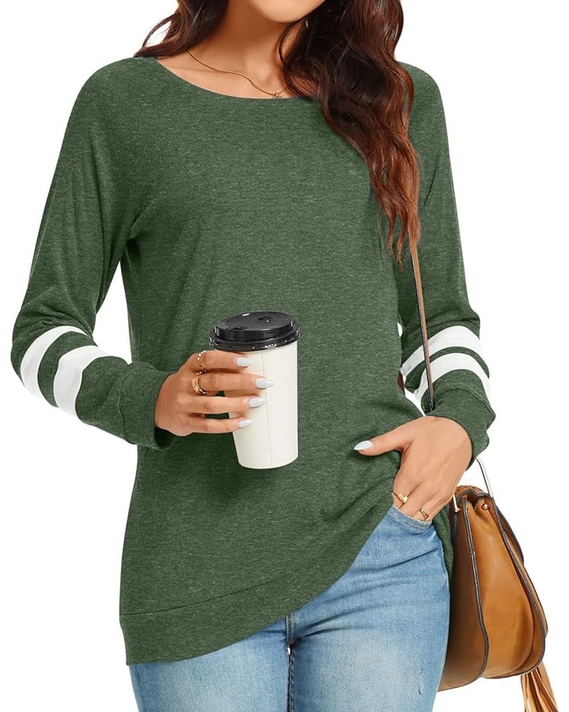 Women's 2023 Fall Tunic Tops Casual Long Sleeve T-Shirts Color Block Loose Sweatshirts Shallow Green $13.51 Tops