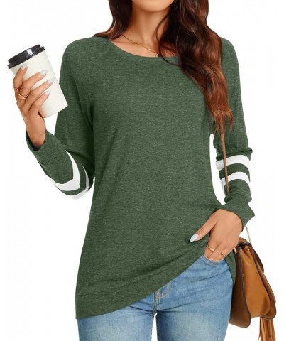 Women's 2023 Fall Tunic Tops Casual Long Sleeve T-Shirts Color Block Loose Sweatshirts Shallow Green $13.51 Tops