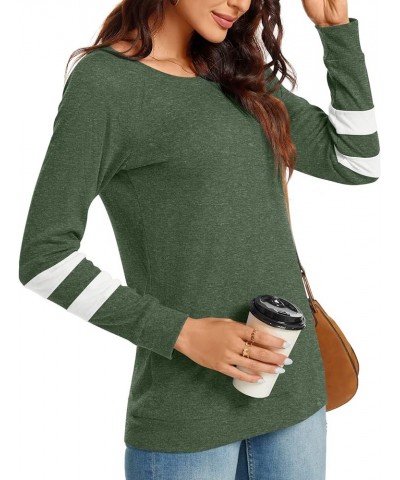 Women's 2023 Fall Tunic Tops Casual Long Sleeve T-Shirts Color Block Loose Sweatshirts Shallow Green $13.51 Tops