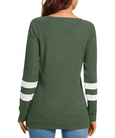 Women's 2023 Fall Tunic Tops Casual Long Sleeve T-Shirts Color Block Loose Sweatshirts Shallow Green $13.51 Tops