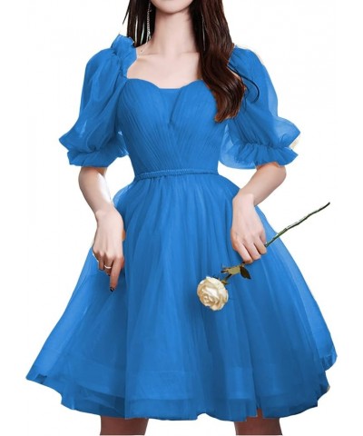 Sweetheart Tulle Homecoming Dresses for Teens Short Prom Dress Juniors 2024 Puffy Sleeves Cocktail Dress Lake Blue $48.44 Dre...