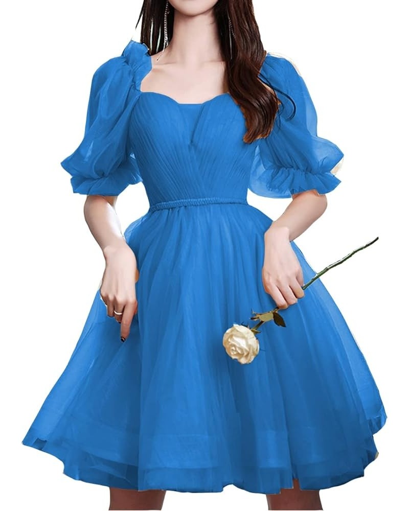 Sweetheart Tulle Homecoming Dresses for Teens Short Prom Dress Juniors 2024 Puffy Sleeves Cocktail Dress Lake Blue $48.44 Dre...