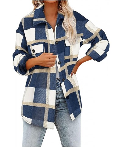 Plaid Shacket Jacket Women Casual Lapel Button Down Shirts Fall Winter Long Sleeve Mid Length Outwear Blouse Coats 4-navy $9....