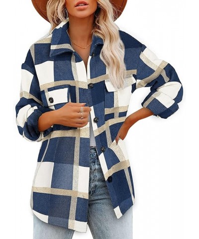 Plaid Shacket Jacket Women Casual Lapel Button Down Shirts Fall Winter Long Sleeve Mid Length Outwear Blouse Coats 4-navy $9....