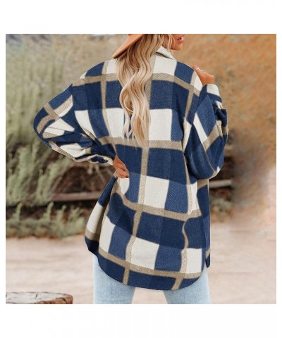 Plaid Shacket Jacket Women Casual Lapel Button Down Shirts Fall Winter Long Sleeve Mid Length Outwear Blouse Coats 4-navy $9....