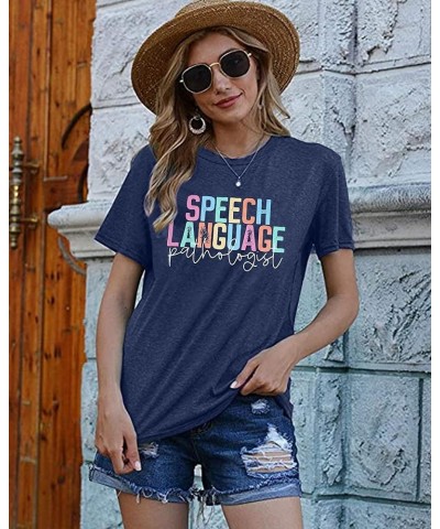 Teacher Shirts Women Speech Language Pathologist Shirt SLP T Shirt Speech Therapy Shirt Speech Teacher Gift Tee Tops Blue $9....