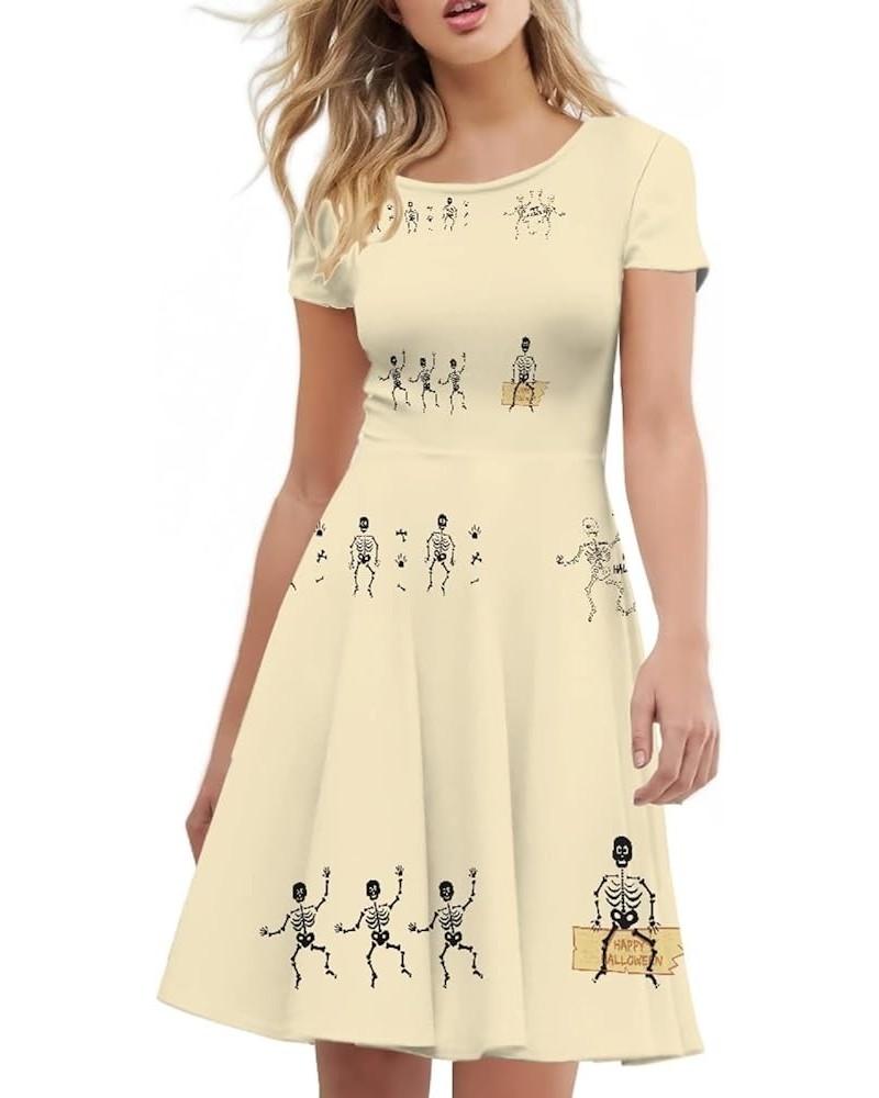 Short Sleeve O Neck Printed Dress Casual Elegant Party Midi A-Line Dress for Party (S-4XL) Skeleton $15.04 Dresses