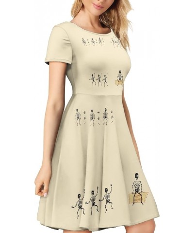 Short Sleeve O Neck Printed Dress Casual Elegant Party Midi A-Line Dress for Party (S-4XL) Skeleton $15.04 Dresses