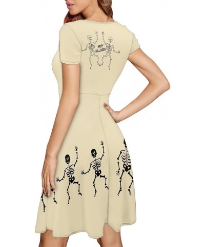 Short Sleeve O Neck Printed Dress Casual Elegant Party Midi A-Line Dress for Party (S-4XL) Skeleton $15.04 Dresses