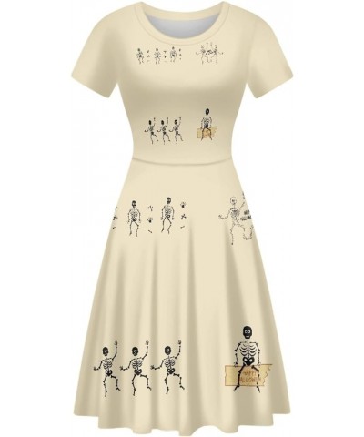 Short Sleeve O Neck Printed Dress Casual Elegant Party Midi A-Line Dress for Party (S-4XL) Skeleton $15.04 Dresses