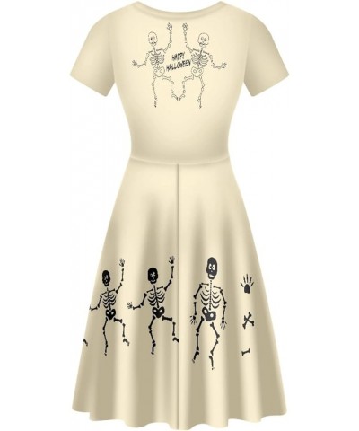 Short Sleeve O Neck Printed Dress Casual Elegant Party Midi A-Line Dress for Party (S-4XL) Skeleton $15.04 Dresses