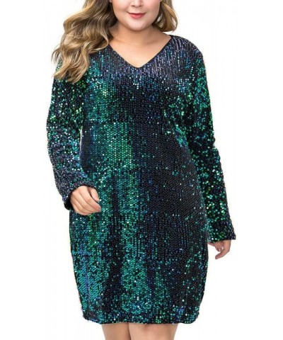 Women's Plus Size Sequin Glitter Dress V Neck Bodycon Party Club Cocktail Evening Mini Dresses Green $27.44 Dresses