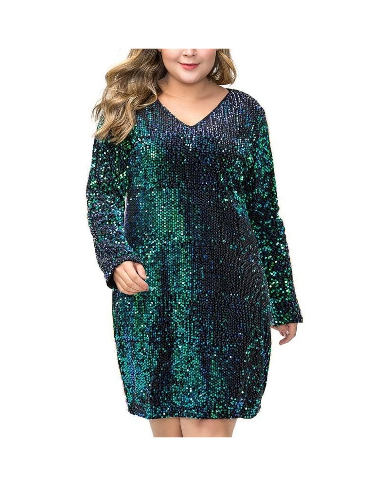 Women's Plus Size Sequin Glitter Dress V Neck Bodycon Party Club Cocktail Evening Mini Dresses Green $27.44 Dresses