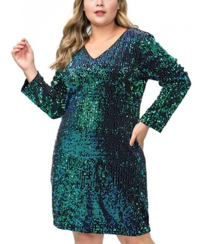 Women's Plus Size Sequin Glitter Dress V Neck Bodycon Party Club Cocktail Evening Mini Dresses Green $27.44 Dresses