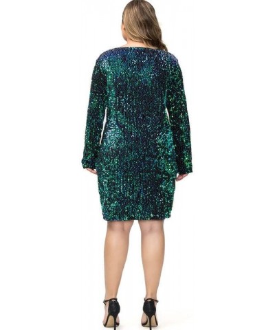 Women's Plus Size Sequin Glitter Dress V Neck Bodycon Party Club Cocktail Evening Mini Dresses Green $27.44 Dresses