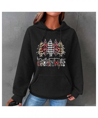 Womens Christmas Sweatshirts And Hoodies With Plus Size Quilted Pattern Waffle Pullover Loose Clothes With Pocket 01 Black $1...