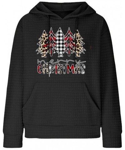 Womens Christmas Sweatshirts And Hoodies With Plus Size Quilted Pattern Waffle Pullover Loose Clothes With Pocket 01 Black $1...