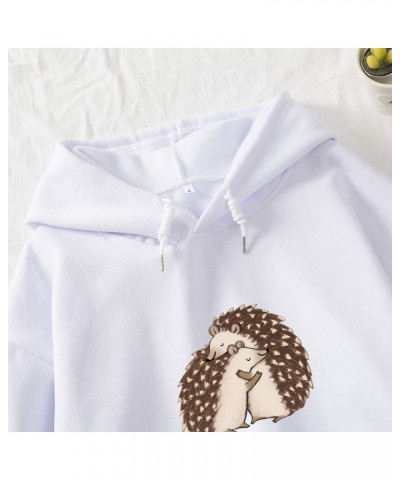 Women Hoodies Cartoon Cute Hedgehog Pattern Pocket Casual Cotton Sweatshirt White $15.90 Hoodies & Sweatshirts