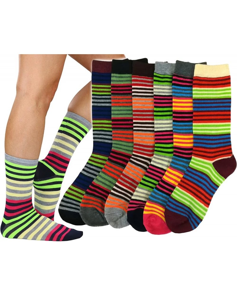 Women's Pack of 6 or 12 Fashion Printed Crew Socks 6 Pair Pack: Rainbow Stripe $10.99 Socks