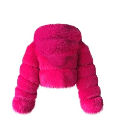 Short Faux Fur Coat for Women Zipper Up Hooded Shaggy Warm Elegant Long Sleeve Winter Fashion Cropped Furry Jacket Hot Pink 3...