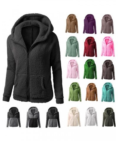 Womens Sherpa Fleece Jackets Winter Zip Up Hoodies Trendy Long Sleeve Fuzzy Coats with Hood Plus Size Fluffy Clothes A-black ...