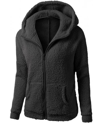 Womens Sherpa Fleece Jackets Winter Zip Up Hoodies Trendy Long Sleeve Fuzzy Coats with Hood Plus Size Fluffy Clothes A-black ...